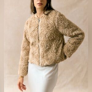 Faux Fur 3D Flower Jacket